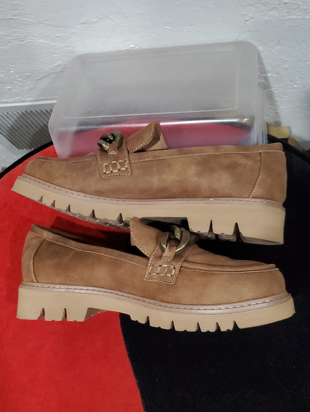2 Pair Hey Girl by Corkys Literally Tan Suede Loafer Chunky Chain Size 11 - Picture 11 of 15